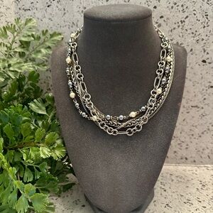 5 strand silver tone chain necklace